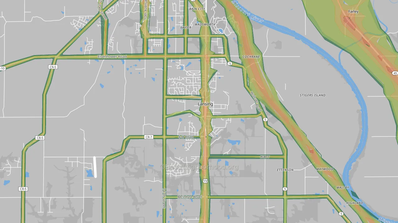 Lansing, KS Map of Noise Levels in Lansing