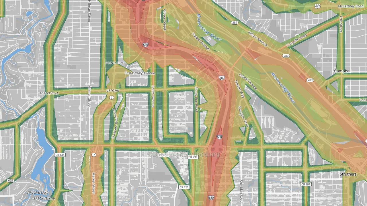 Lansingville, Youngstown, OH Map of Noise Levels in Lansingville