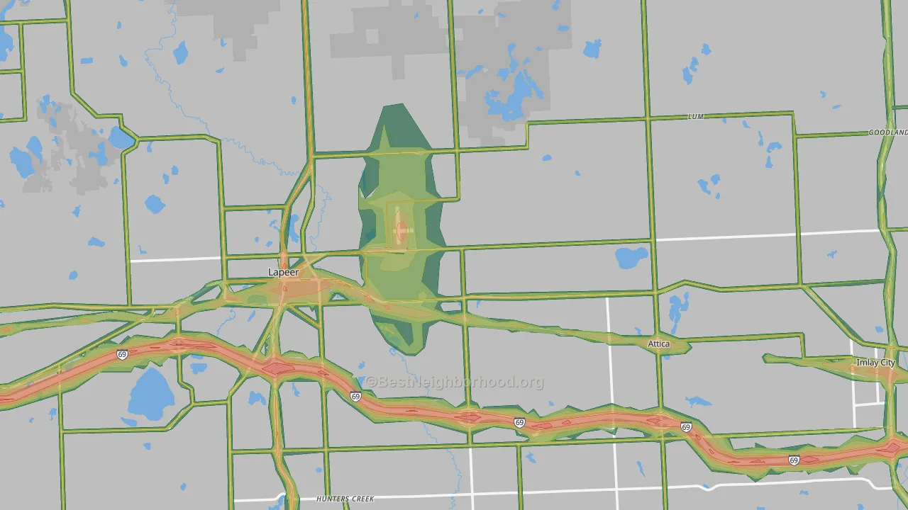 Lapeer County, MI Map of Noise Levels in Lapeer County