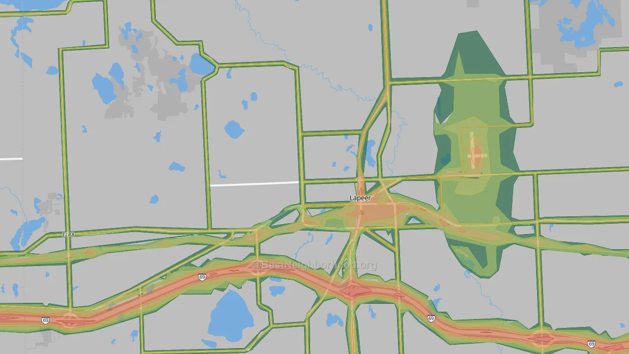 Lapeer, MI Map of Noise Levels in Lapeer
