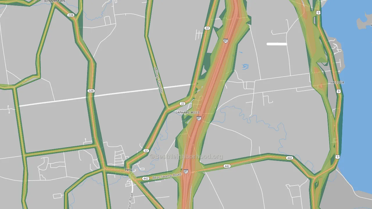 Laphams Mills, NY Map of Noise Levels in Laphams Mills