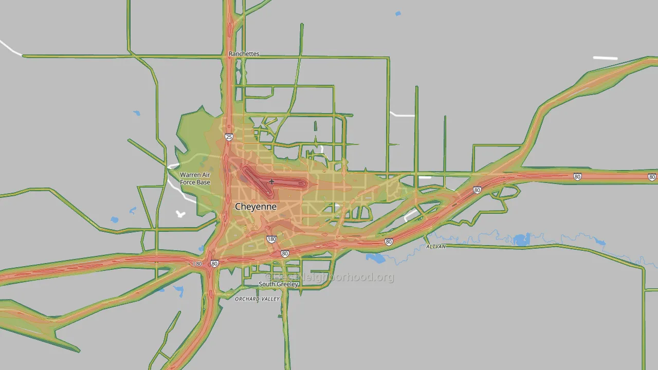 Laramie County, WY Map of Noise Levels in Laramie County
