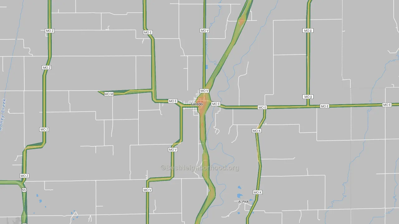Laredo, MO Map of Noise Levels in Laredo