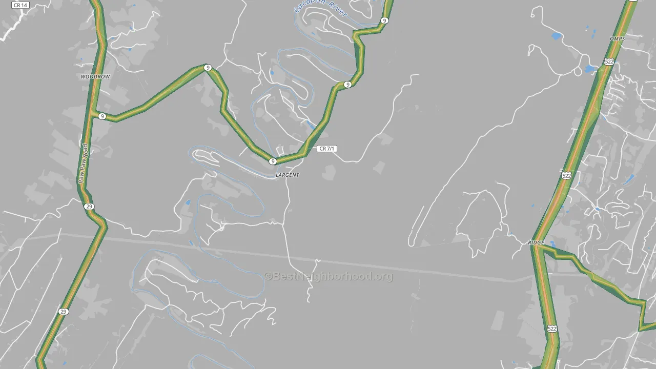 Largent, WV Map of Noise Levels in Largent