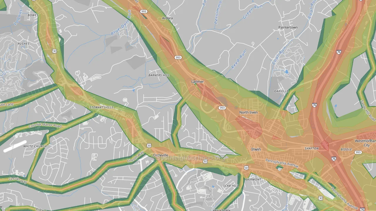 Larimer, PA Map of Noise Levels in Larimer