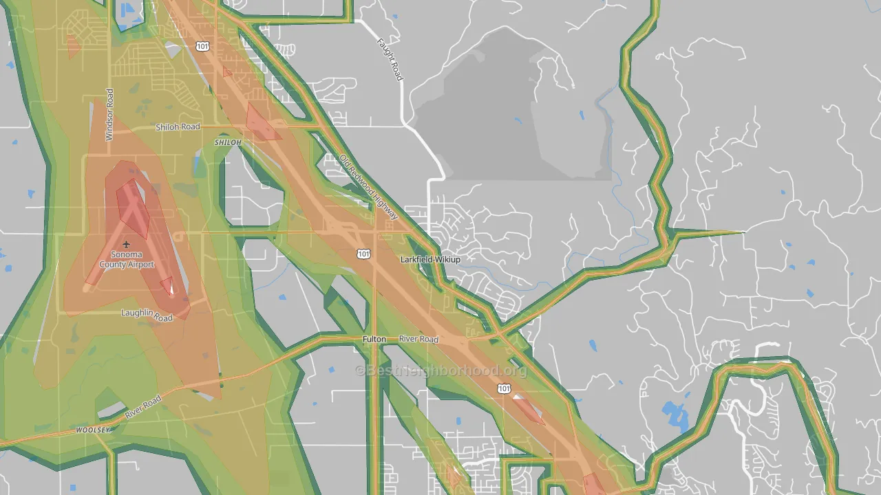 Larkfield-Wikiup, Santa Rosa, CA Map of Noise Levels in Larkfield-Wikiup
