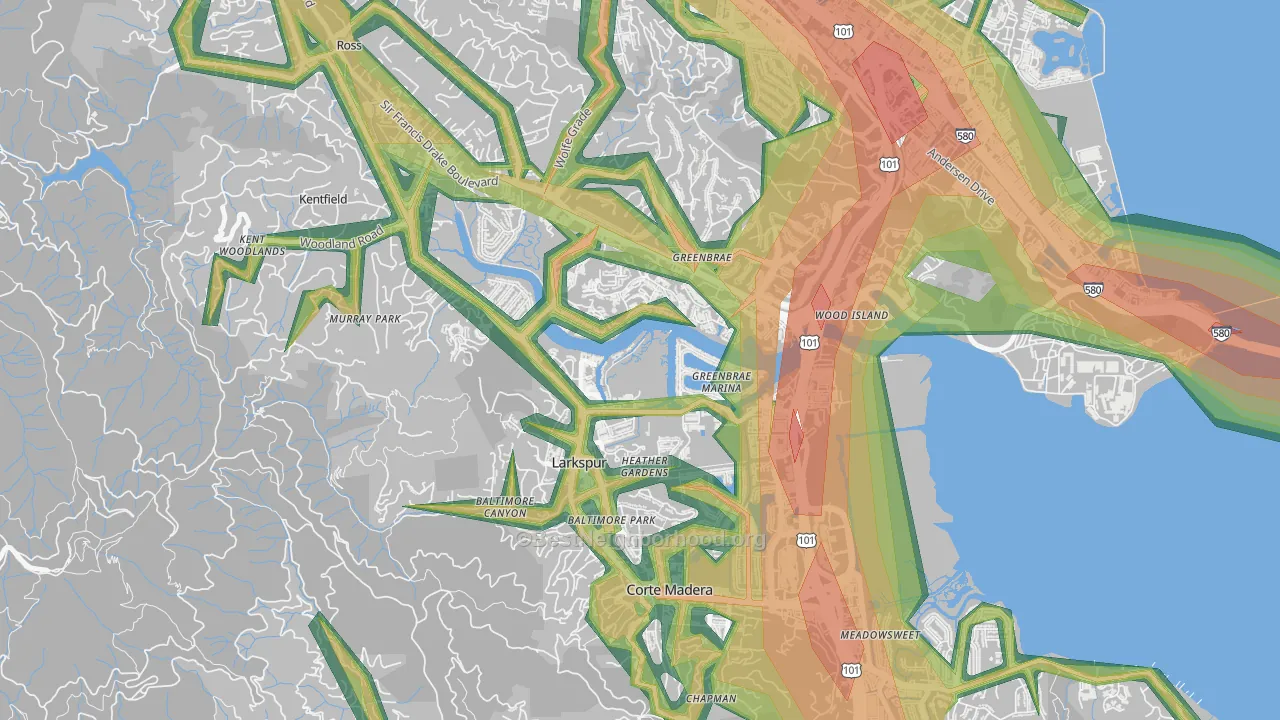 Larkspur, CA Map of Noise Levels in Larkspur
