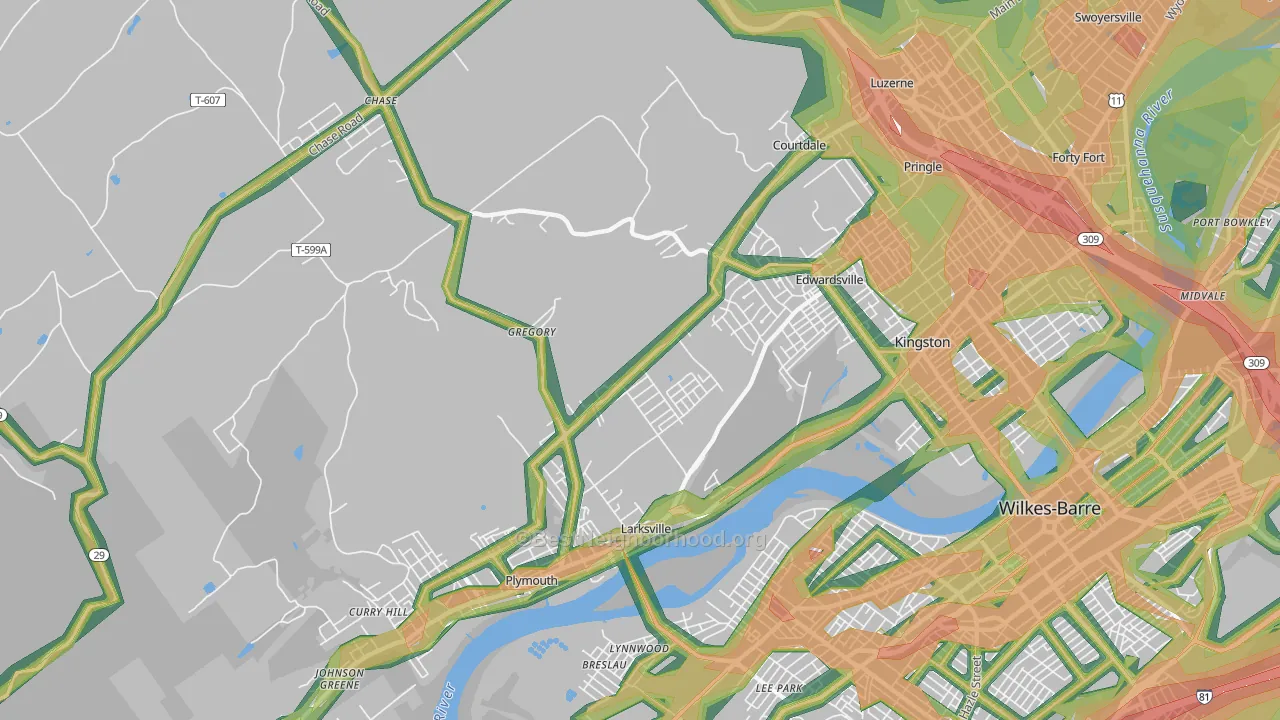 Larksville, PA Map of Noise Levels in Larksville
