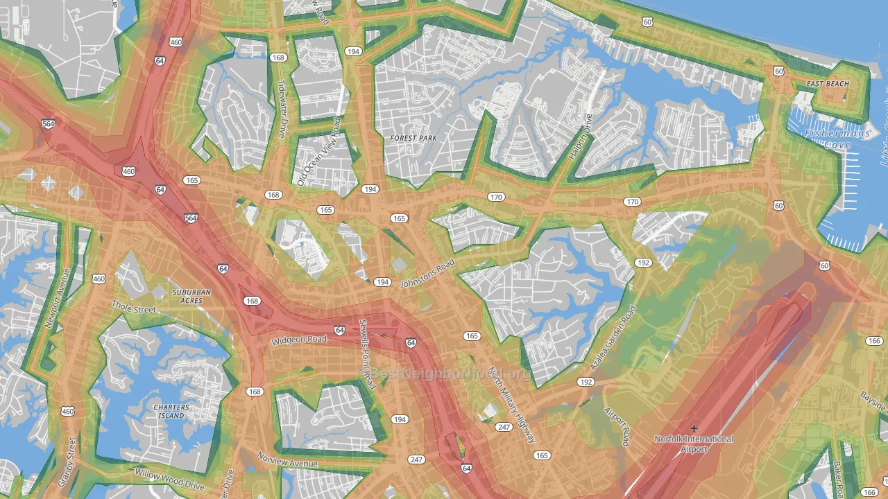 Larrymore Lawns, Norfolk, VA Map of Noise Levels in Larrymore Lawns