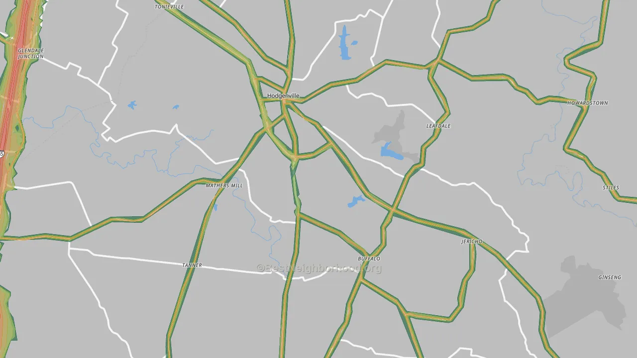 Larue County, KY Map of Noise Levels in Larue County