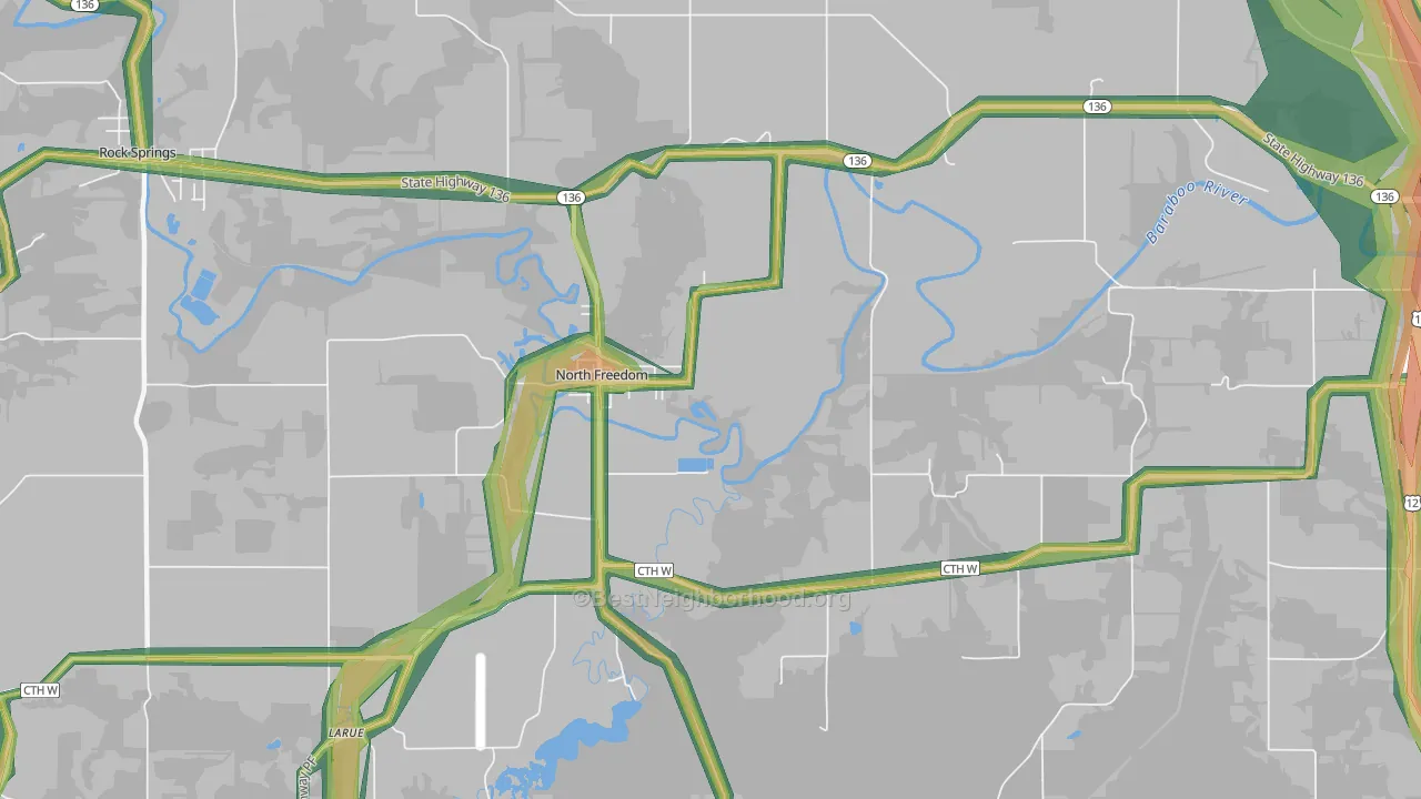 LaRue, WI Map of Noise Levels in LaRue