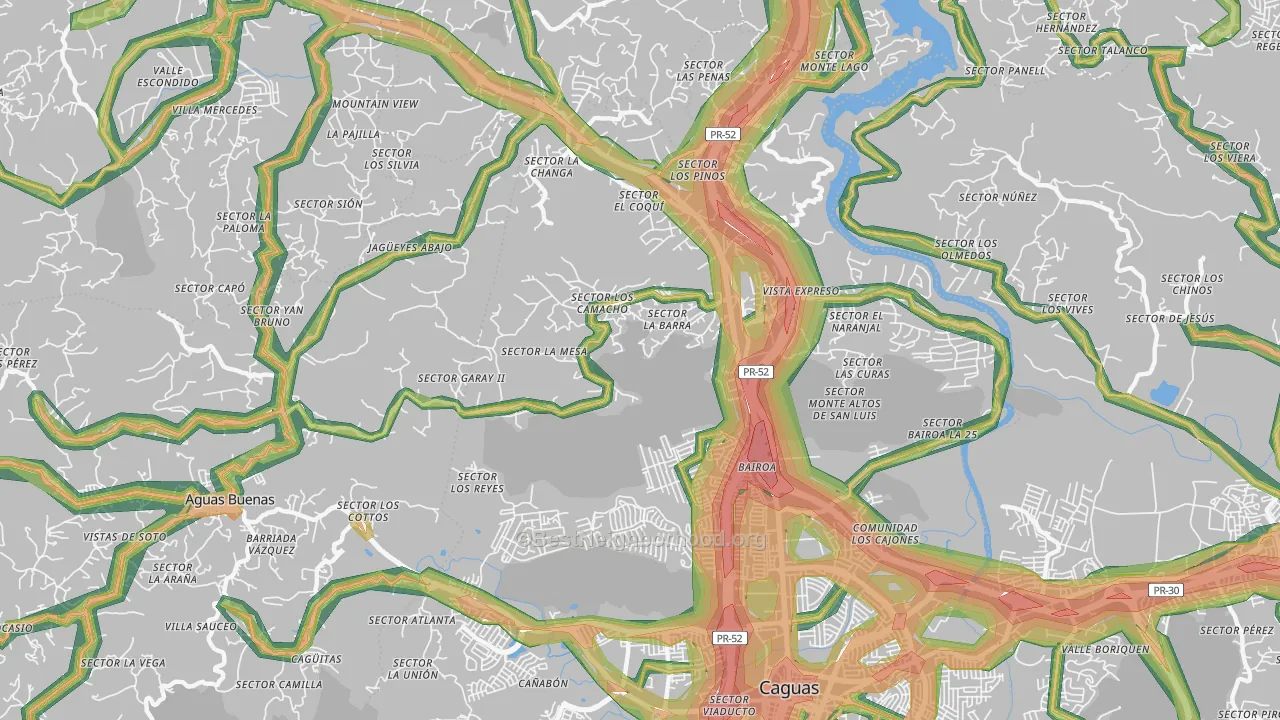 Las Carolinas, PR Map of Noise Levels in Las Carolinas