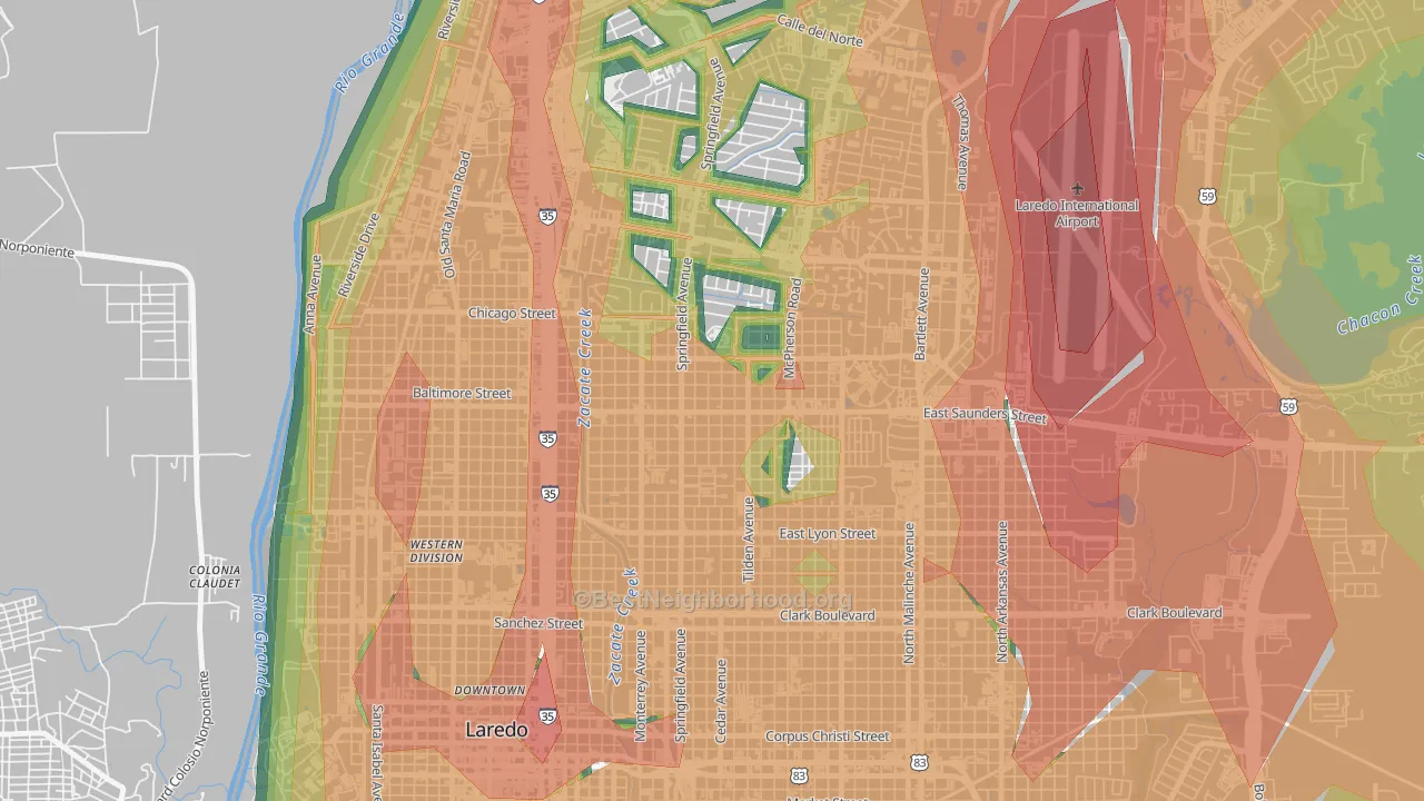 Las Cruces, Laredo, TX Map of Noise Levels in Las Cruces