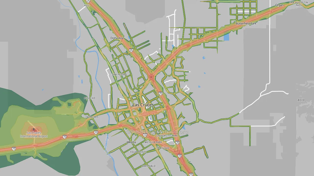 Las Cruces, NM Map of Noise Levels in Las Cruces