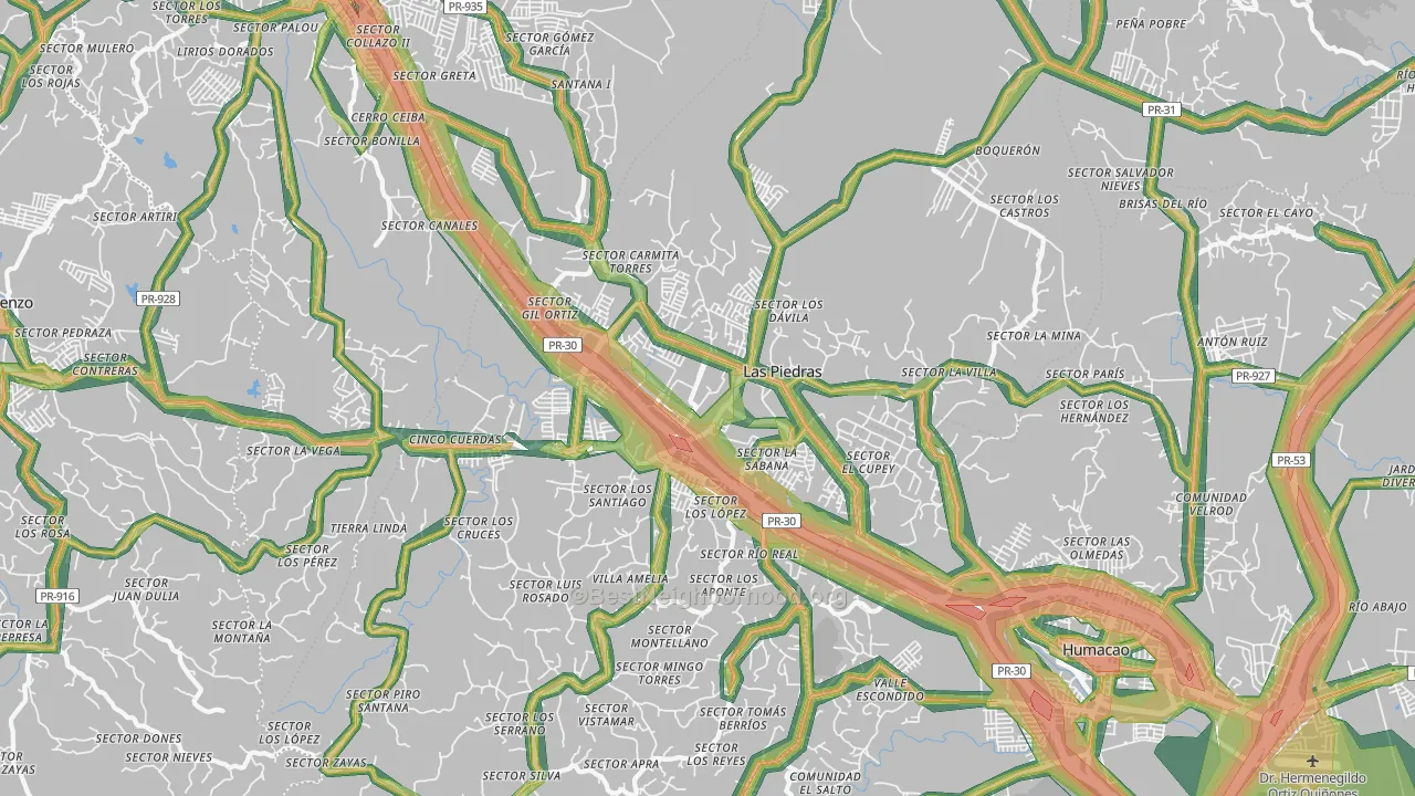 Las Piedras Municipio, PR Map of Noise Levels in Las Piedras Municipio