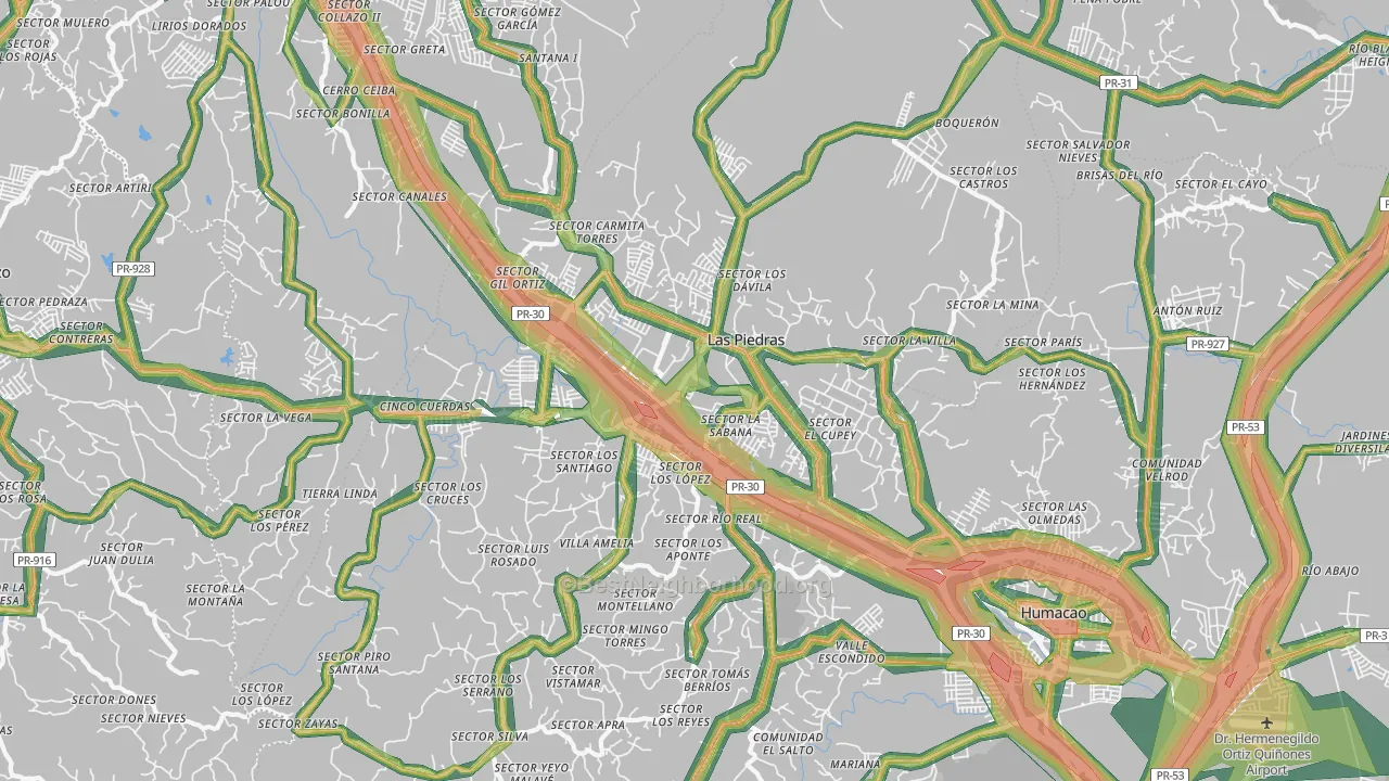 Las Piedras, PR Map of Noise Levels in Las Piedras