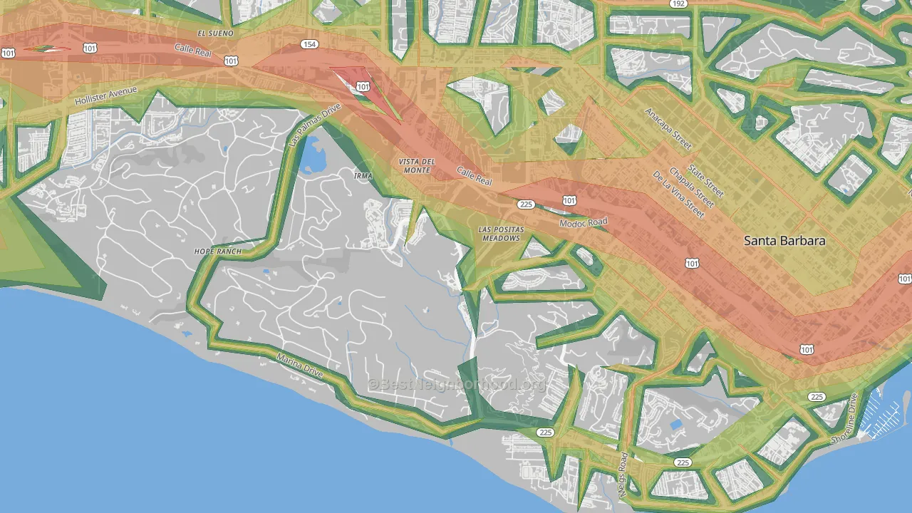 Las Positas, Santa Barbara, CA Map of Noise Levels in Las Positas