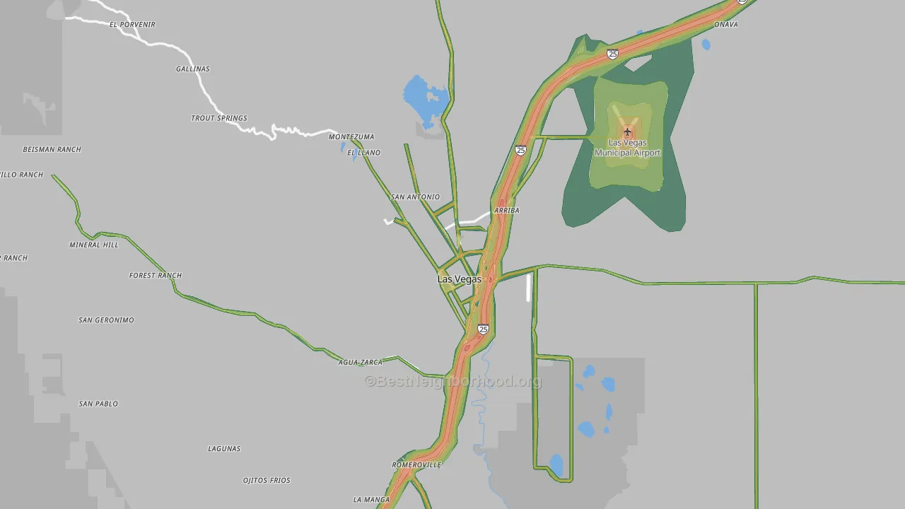 Las Vegas, NM Map of Noise Levels in Las Vegas
