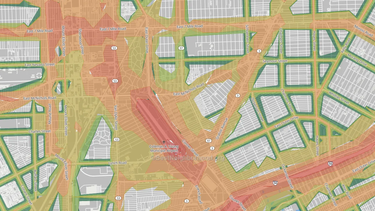 Lasalle College Park, Detroit, MI Map of Noise Levels in Lasalle College Park