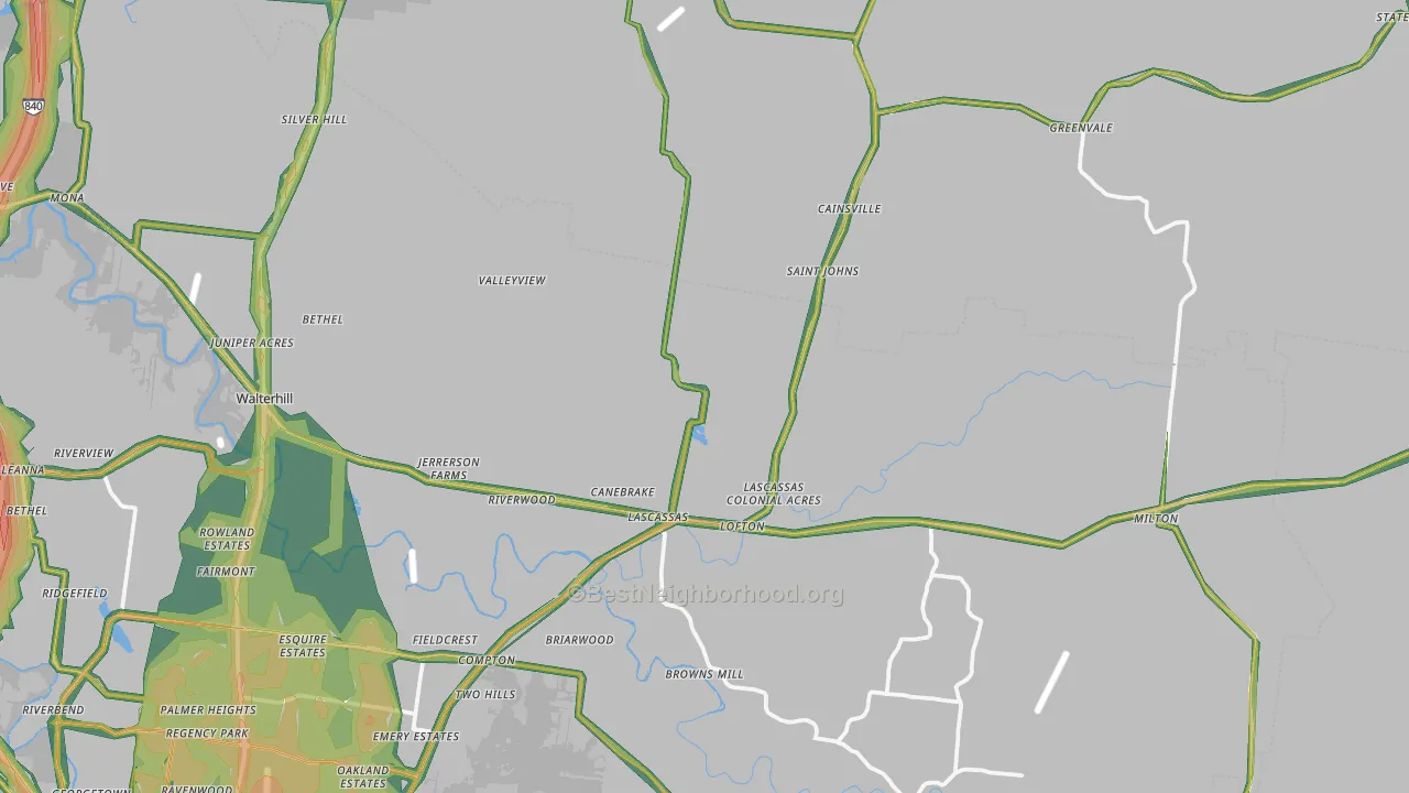 Lascassas, TN Map of Noise Levels in Lascassas