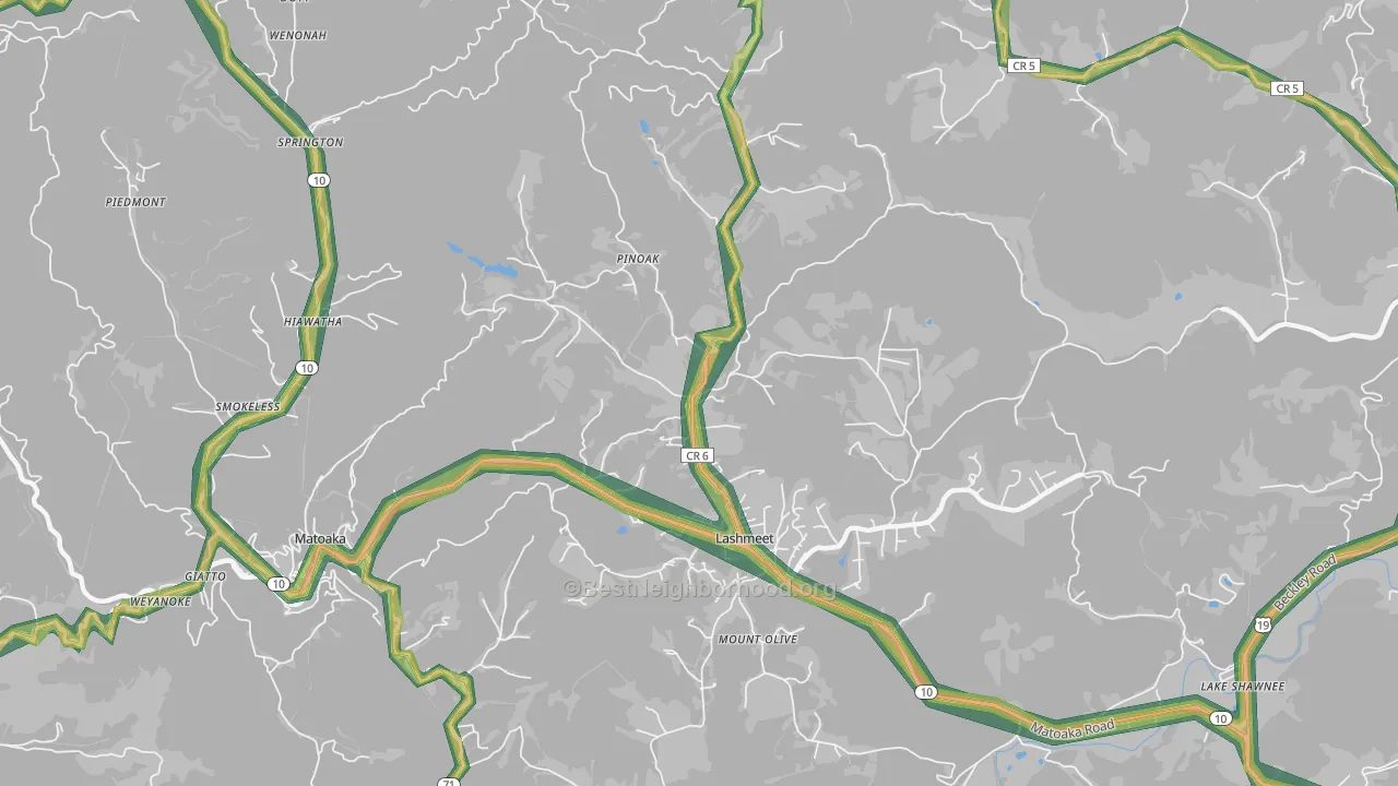 Lashmeet, WV Map of Noise Levels in Lashmeet