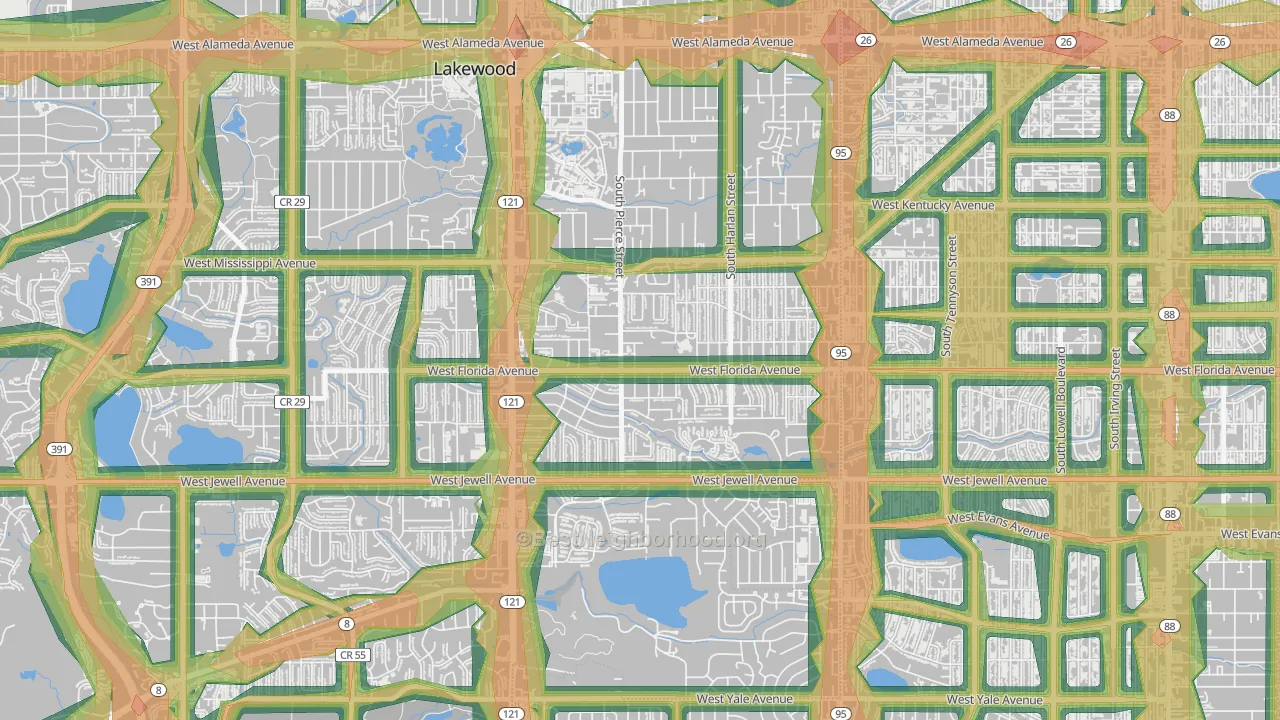 Lasley, Lakewood, CO Map of Noise Levels in Lasley