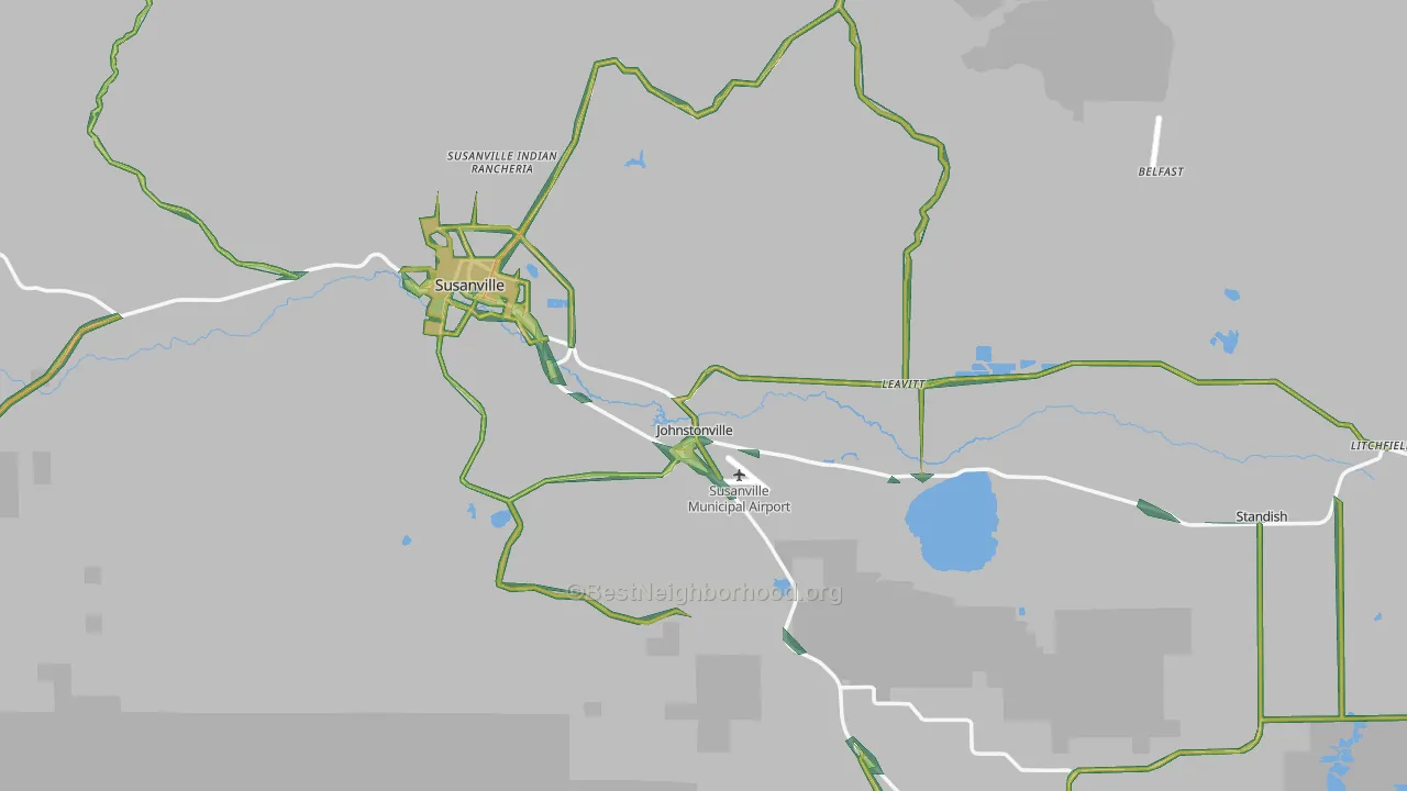 Lassen County, CA Map of Noise Levels in Lassen County