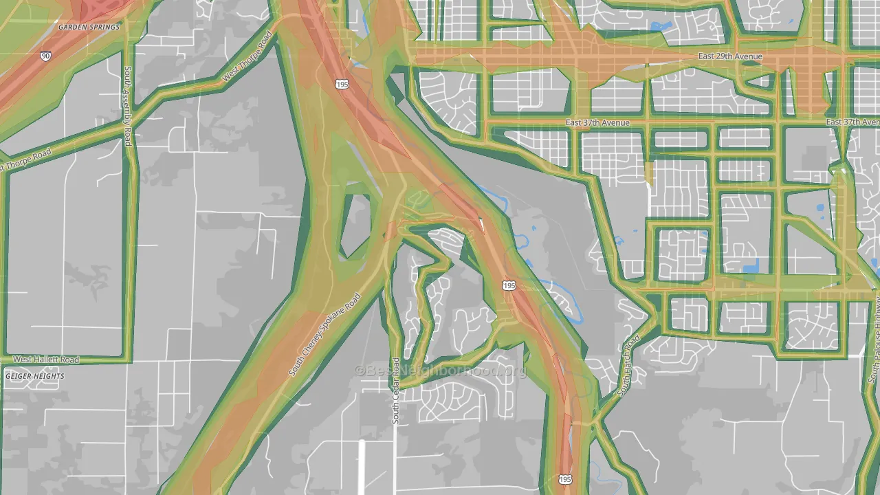 Latah Valley, Spokane, WA Map of Noise Levels in Latah Valley