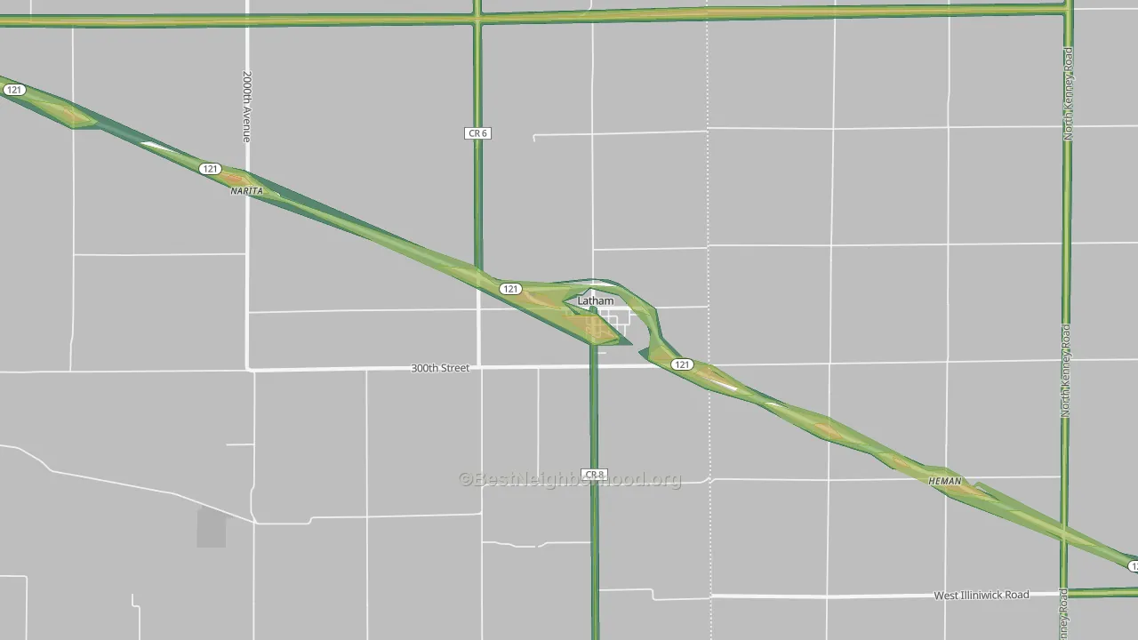 Latham, IL Map of Noise Levels in Latham