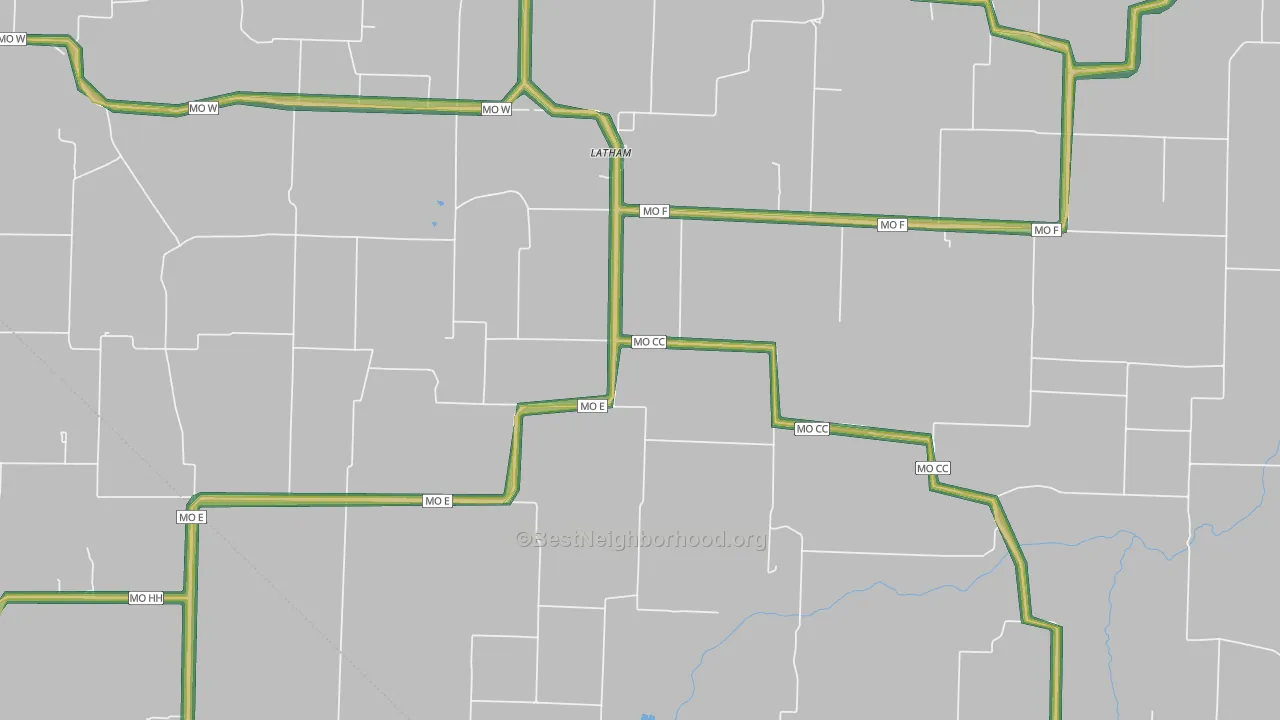 Latham, MO Map of Noise Levels in Latham