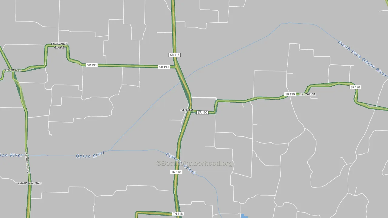 Latham, TN Map of Noise Levels in Latham