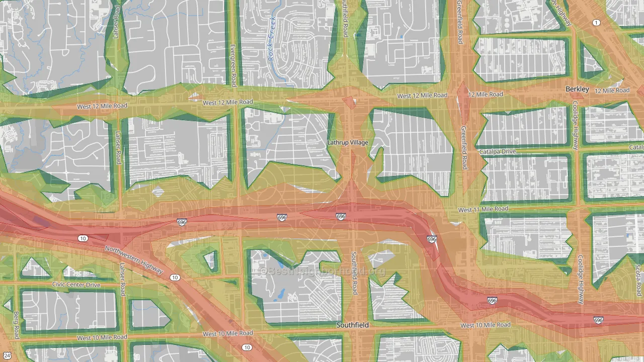 Lathrup Village, MI Map of Noise Levels in Lathrup Village