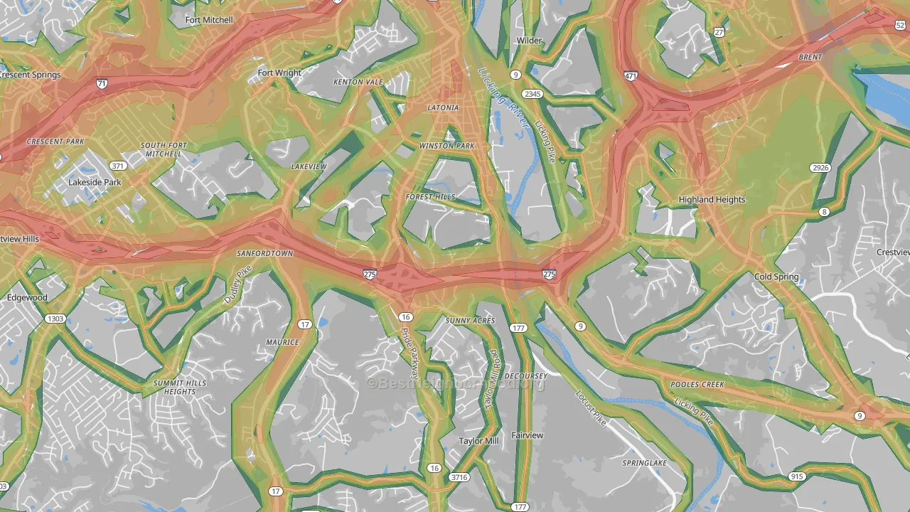 Latonia, KY Map of Noise Levels in Latonia