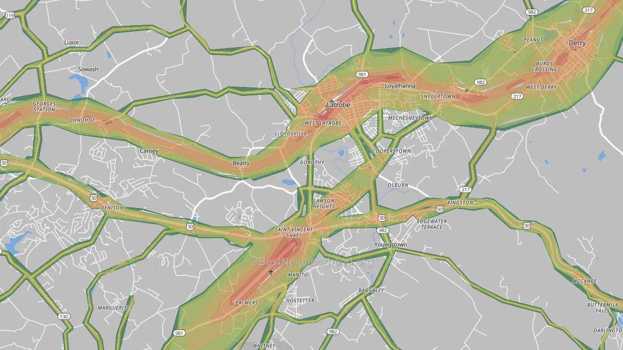 Latrobe, PA Map of Noise Levels in Latrobe