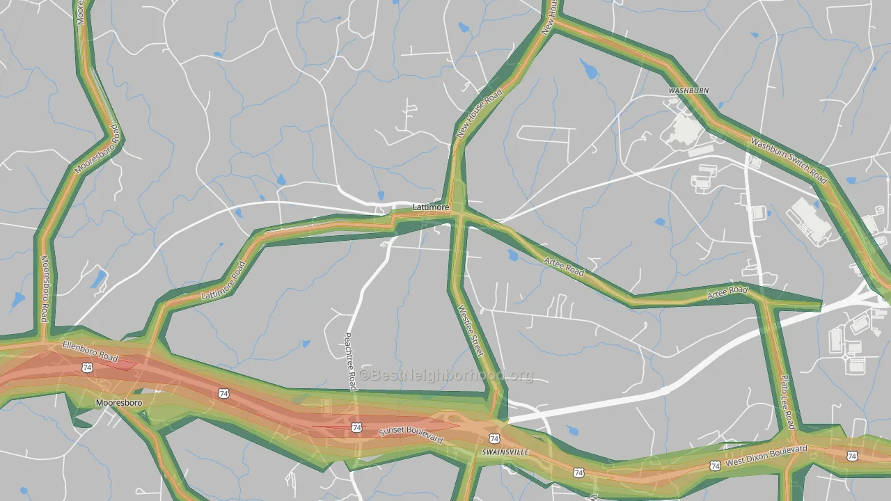 Lattimore, NC Map of Noise Levels in Lattimore
