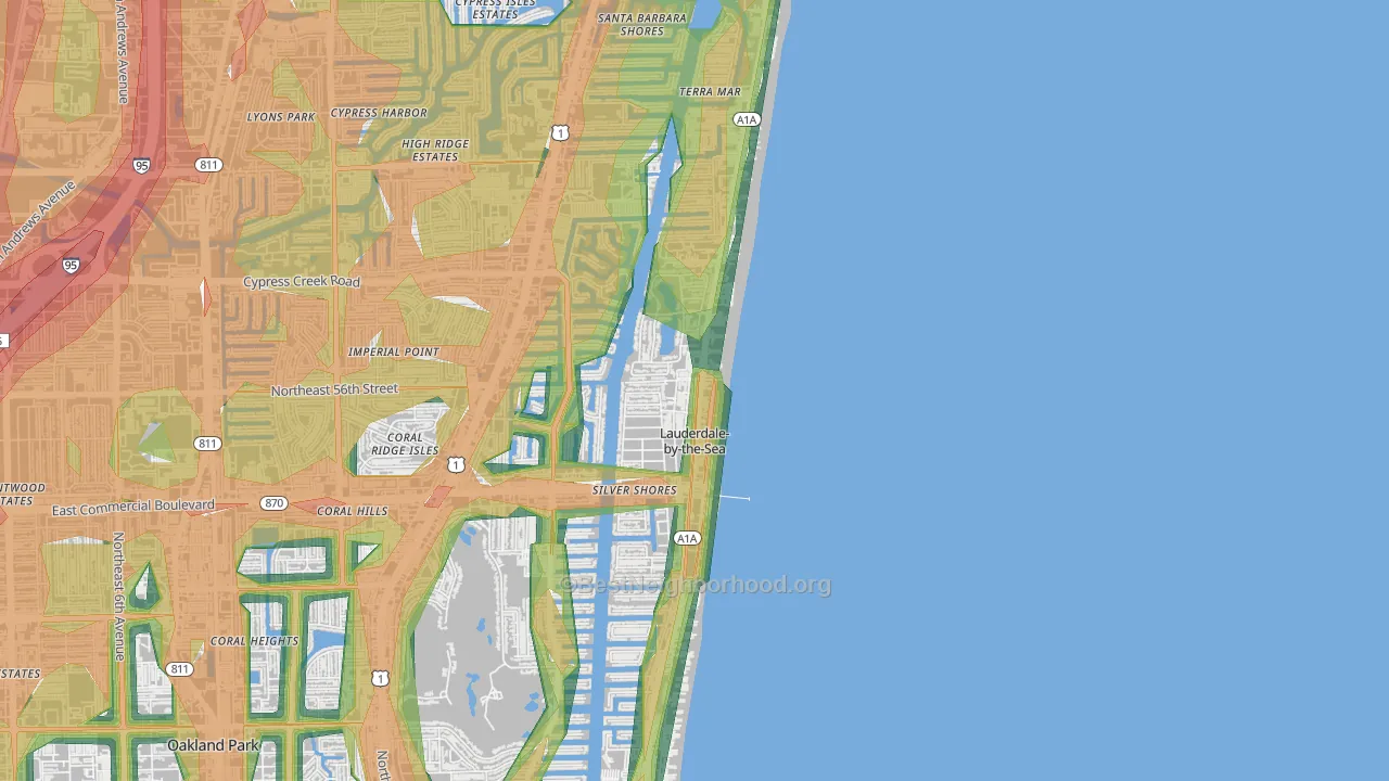 Lauderdale-by-the-Sea, FL Map of Noise Levels in Lauderdale-by-the-Sea