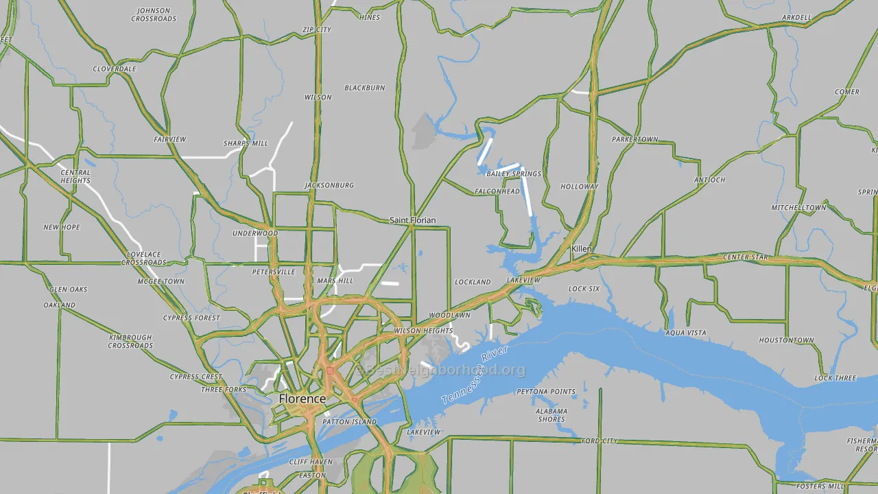 Lauderdale County, AL Map of Noise Levels in Lauderdale County