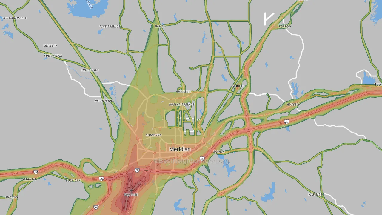 Lauderdale County, MS Map of Noise Levels in Lauderdale County