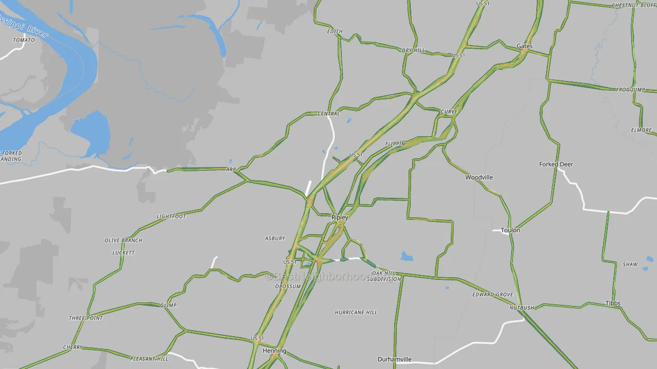 Lauderdale County, TN Map of Noise Levels in Lauderdale County