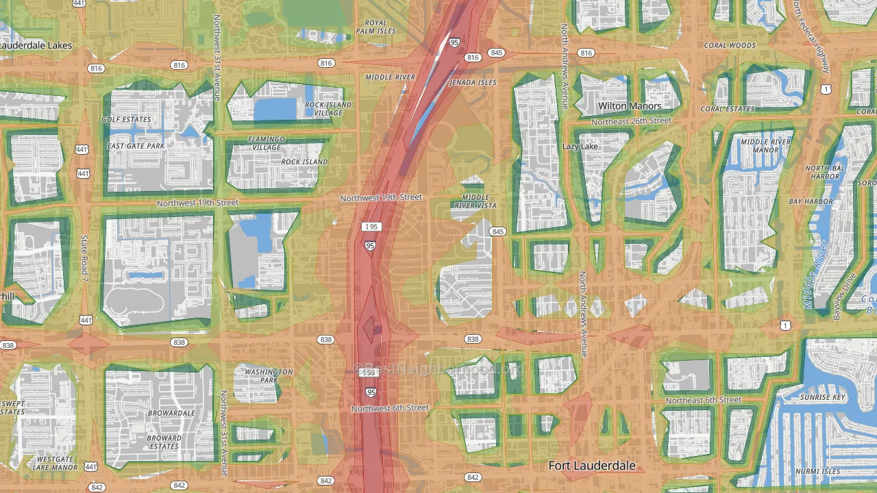 Lauderdale Manors, Fort Lauderdale, FL Map of Noise Levels in Lauderdale Manors