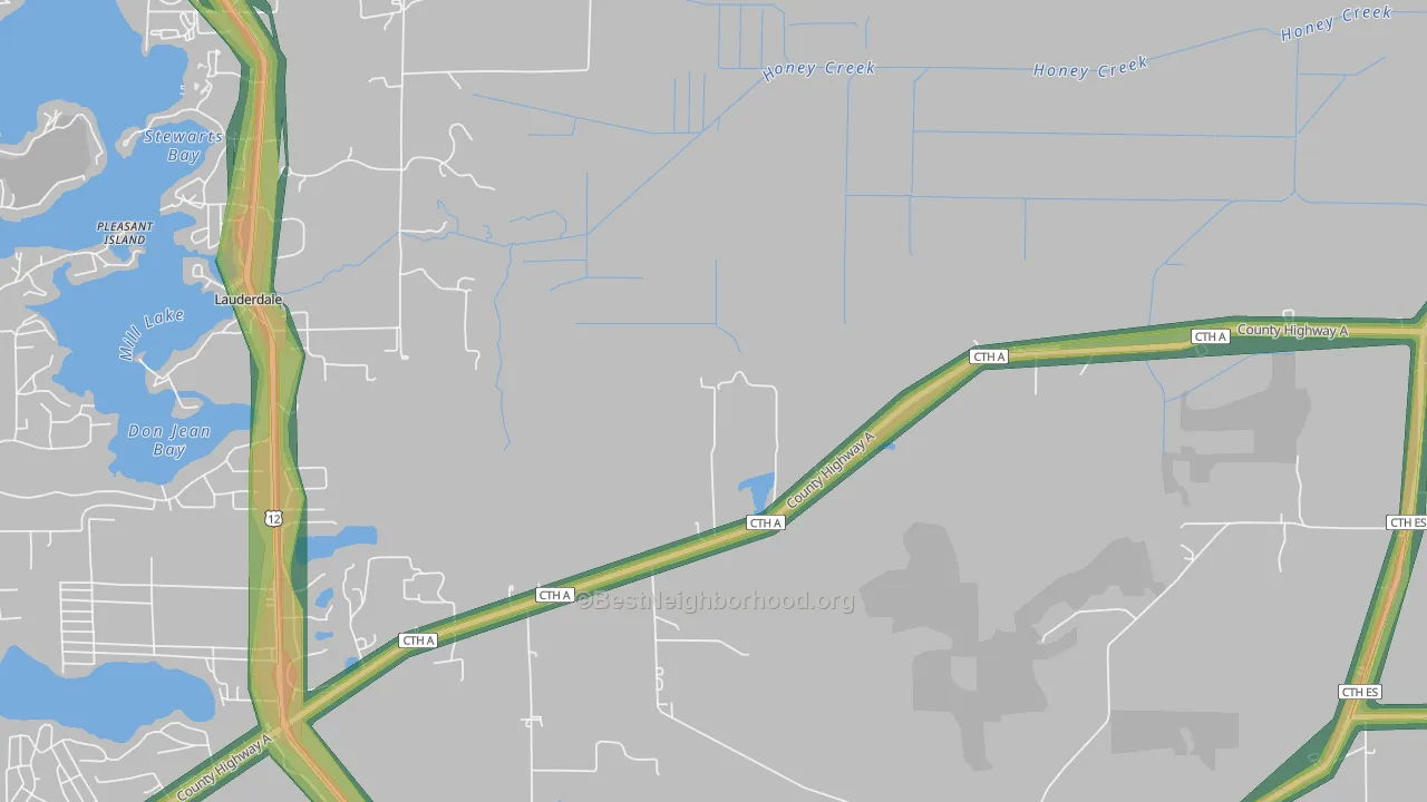 Lauderdale, WI Map of Noise Levels in Lauderdale