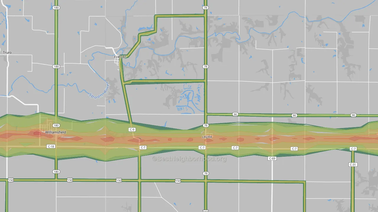Laura, IL Map of Noise Levels in Laura