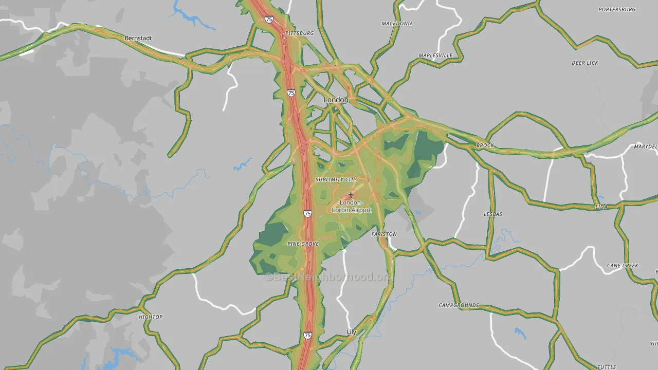 Laurel County, KY Map of Noise Levels in Laurel County