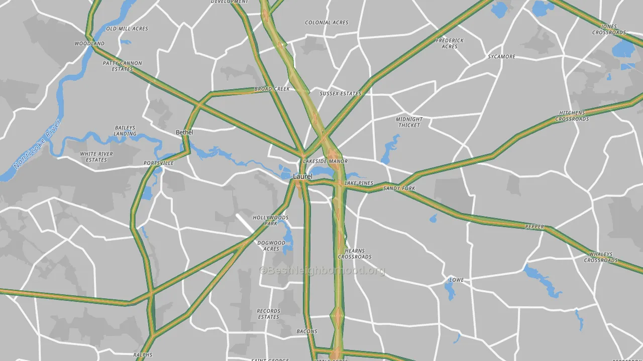 Laurel, DE Map of Noise Levels in Laurel