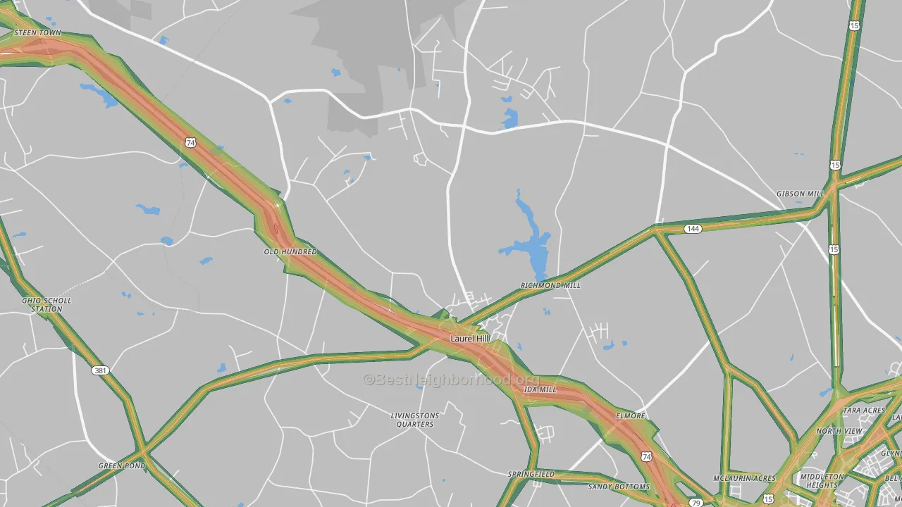 Laurel Hill, NC Map of Noise Levels in Laurel Hill