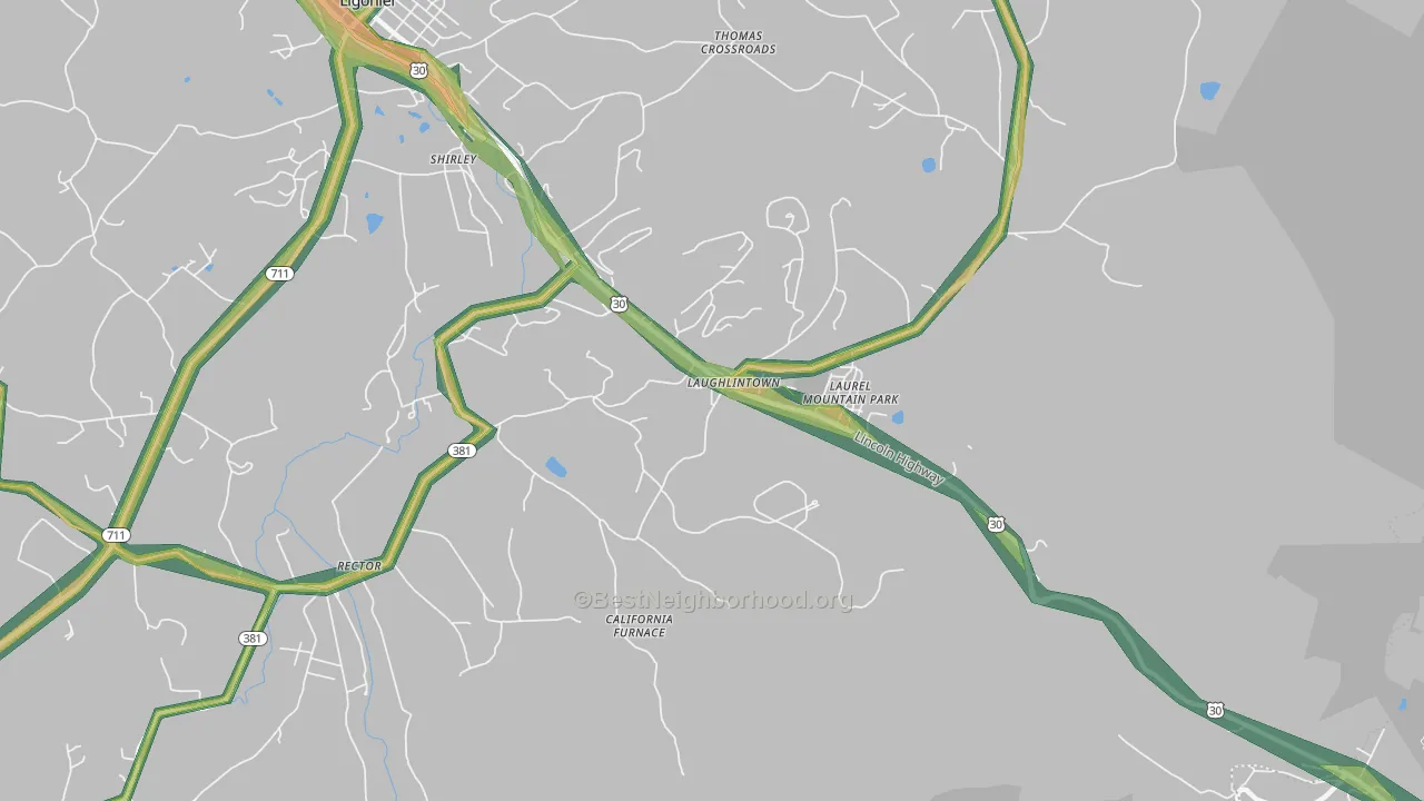 Laurel Mountain, PA Map of Noise Levels in Laurel Mountain