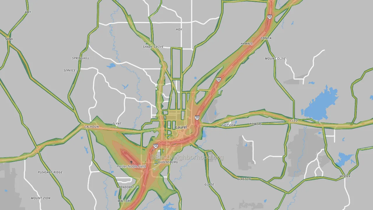 Laurel, MS Map of Noise Levels in Laurel