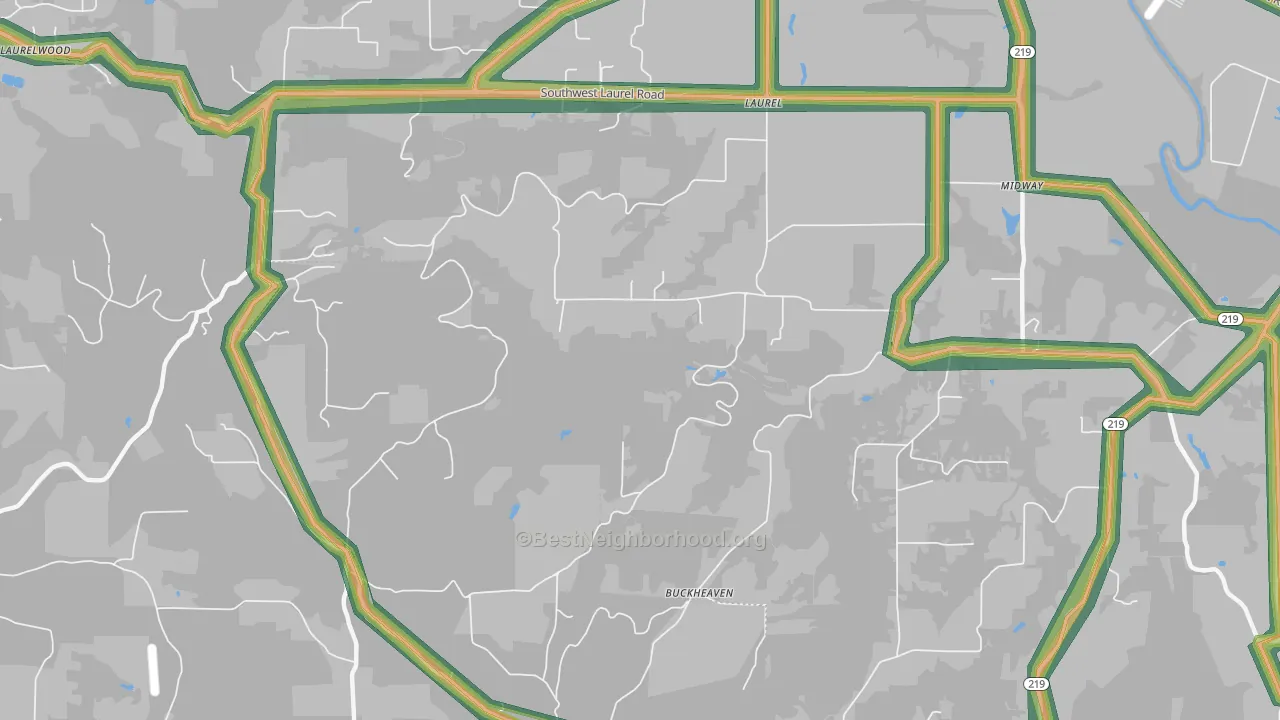 Laurel, OR Map of Noise Levels in Laurel