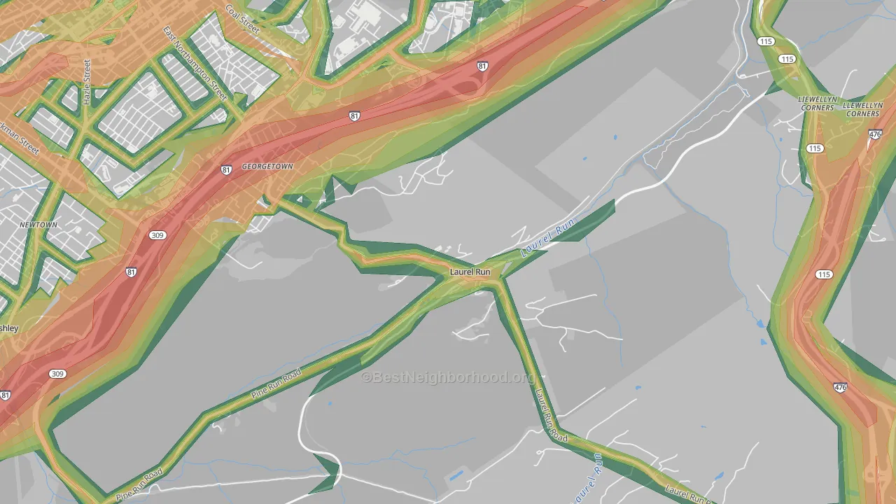 Laurel Run, PA Map of Noise Levels in Laurel Run