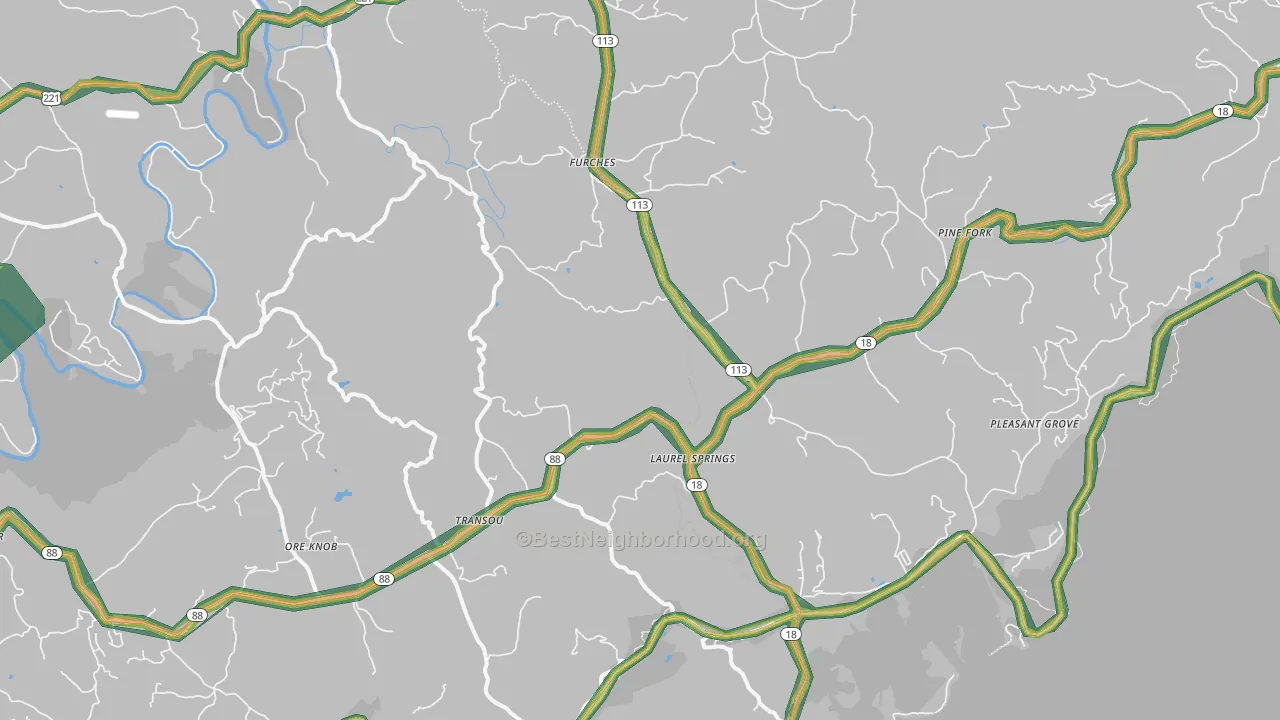 Laurel Springs, NC Map of Noise Levels in Laurel Springs